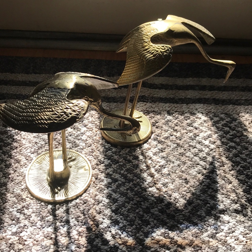 Set of 2 vintage brass cranes